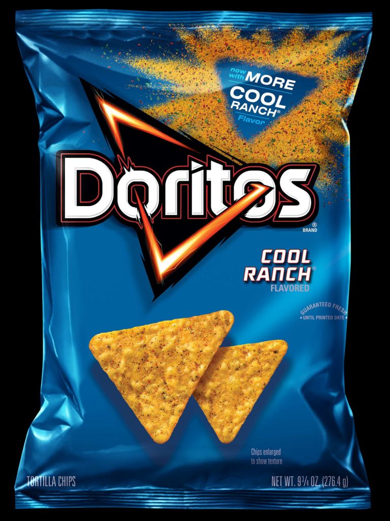 a bag of Cool Ranch Doritos saying, Now with more cool ranch flavor.