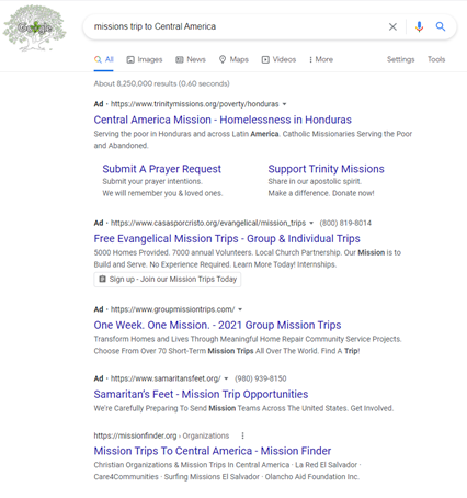 Image of SERP with ads that look like search results.