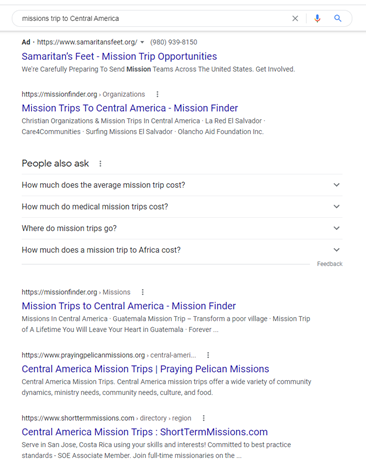 Screenshot of SERP showing organic results and a People also ask snippet.
